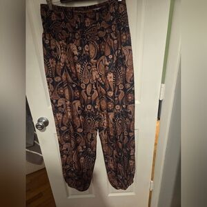 Brown and Black Paisley Print Pants